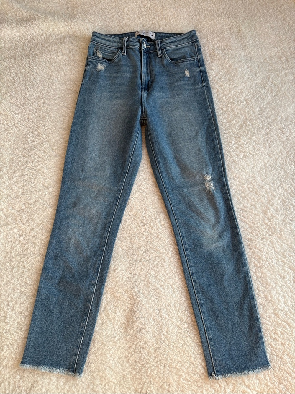 Just Black Denim Distressed Slim Straight Jeans Raw Hem Size 27 Made in USA